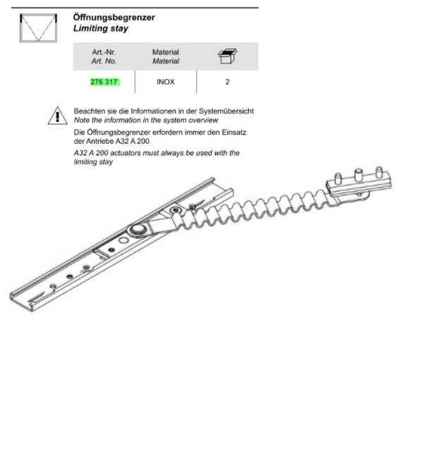 Schuco Trav Safety Tested Limiting Stay  - 276317-Pack of Two Pieces-Special Order